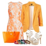 White peach dress na may orange bag
