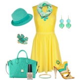 Green accessories para sa yellow flared dress