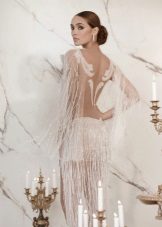 Frank wedding dress mini na may isang transparent na palda