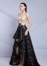 Beige at black evening dress