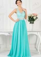 Turquoise evening dress sa estilo ng Griyego
