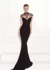 Evening dress with illusion neckline