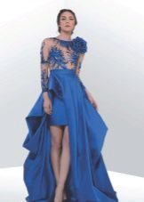 Blue short dress na may removable skirt