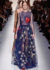 Blue evening chiffon dress