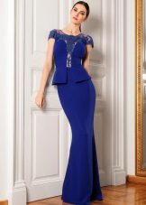 Blue na may basky gabi dress kaso sa sahig