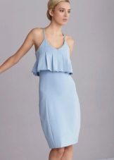 Blue dress na may basque midi length