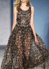 Long chiffon transparent dress na may leopard print