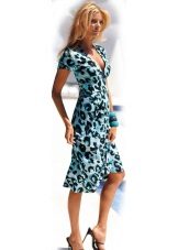 Blue dress na may leopard print