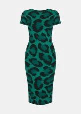 Green dress na may leopard print