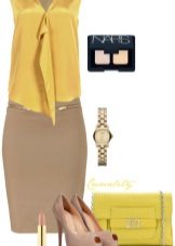 Mustard dress na may accessories na pangit