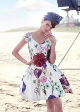 White dress na may floral print