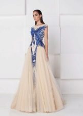 Two-tone dress with a print to the floor