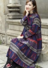 Malapad na Blue Chinese Style Print Dress