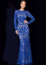 Blue guipure dress to the floor
