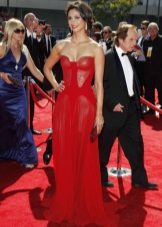 Red long chiffon dress