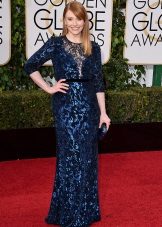 Navy blue long lace dress with sequins