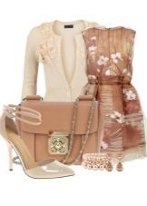 Beige damit na may isang print at accessories para sa mga kababaihan ng uri ng kulay Autumn