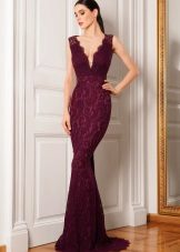 Wine-colored lace dress to the floor