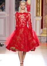 Lace lush red dress to the knees