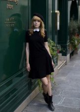 Black A-Line Short Dress na May White Collar