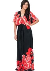Dress kimono itim at pula para sa isang buong babae