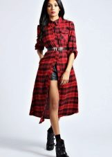 Red check dress shirt sa ibaba tuhod