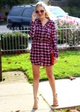 Maikling karsno blue check shirt dress
