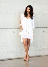 White evening dress A-line na may clutch