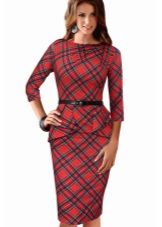 Red Plaid Sheath Dress (Tartan) na may Black Strap