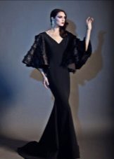 Black knitted dress to the floor