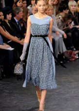 Retro crepe de chine dress na may print