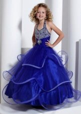 Blue na may rhinestones damit para sa prom 4 na klase