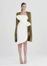 Green coat sa white dress