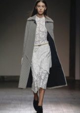 Coat sa white lace dress