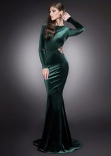 Velor insert dress na may inlays