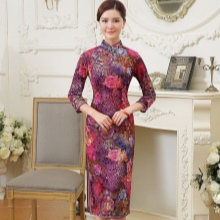 Mid-length na qipao dress na may tatlong-quarter na manggas