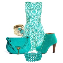 Green lace dress na may berdeng accessories