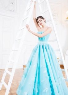 turquoise fluffy evening dress