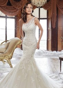 Sirena Isang-balikat Lace Wedding Dress