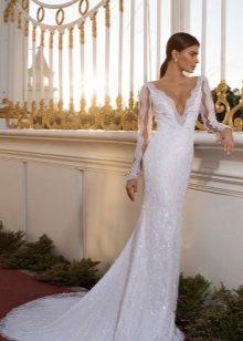 Mermaid wedding dress na may lace sleeves