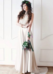 Bohemian Bride Satin Wedding Dress na may Rhinestones