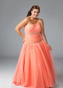 Evening dress for full A-line with low waist