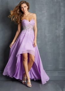 Lilac evening dress maikling harap, mahaba likod