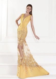 Summer evening dress sirena na may floral appliqué