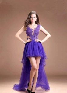 Lilac evening dress maikling harap, mahaba likod