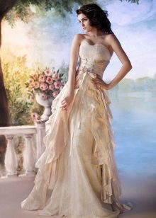 Wedding dress with frills pastel color