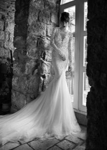 Mermaid wedding dress na may lace sleeves