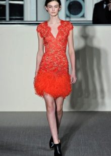 Red short lace evening dress
