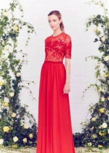 Evening dress with lace bodice