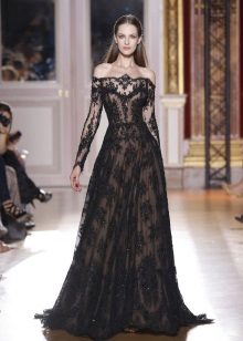 fluffy evening dress with lace